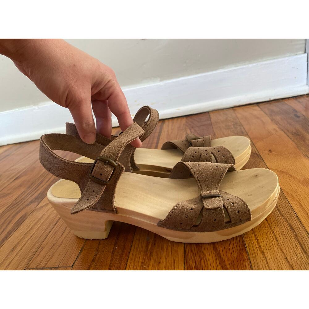 Sven Wooden Clogs Sandals Brown Leather Size 39 US 9